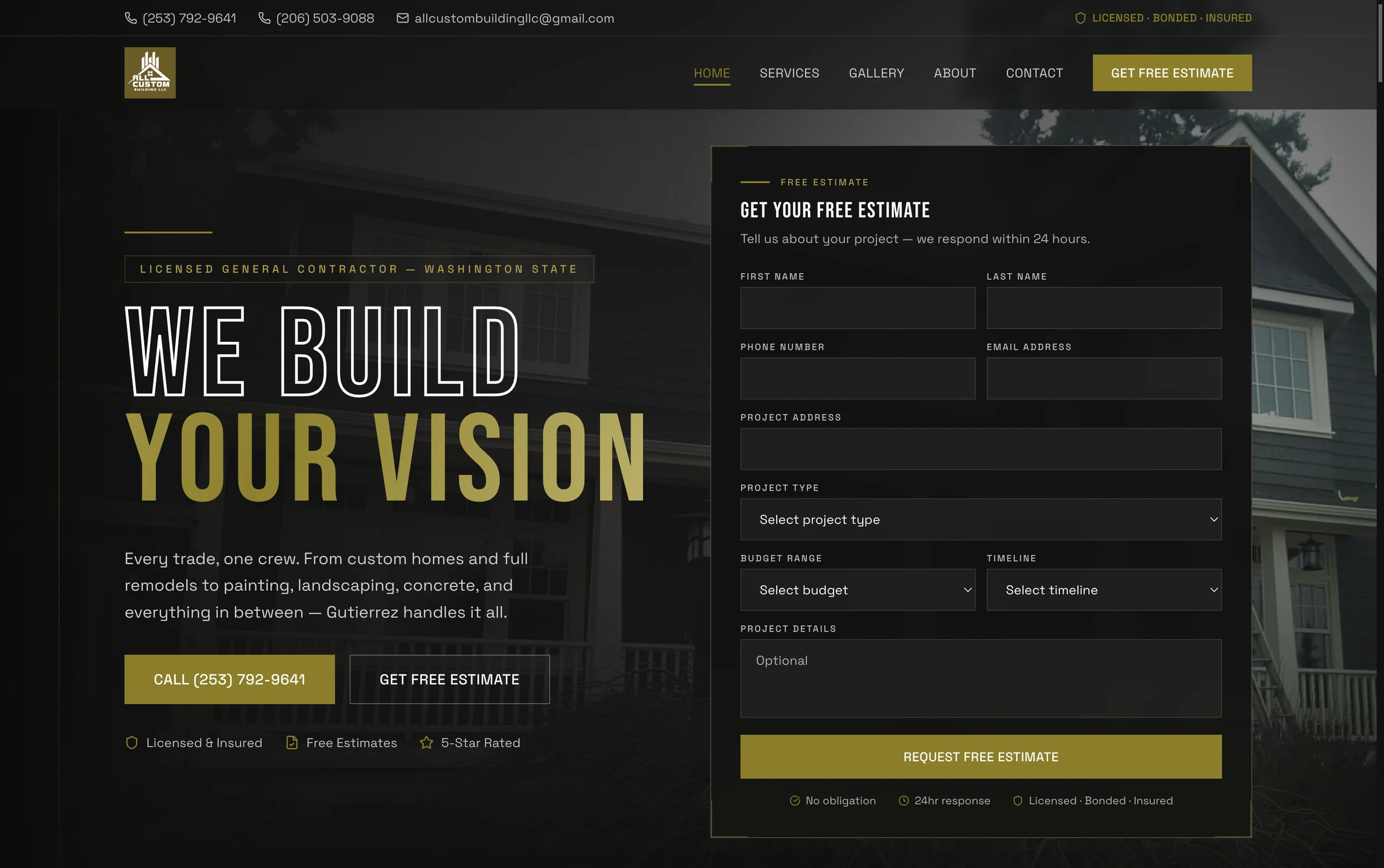 All Custom Building, general contractor website by Contractor Marketing NW