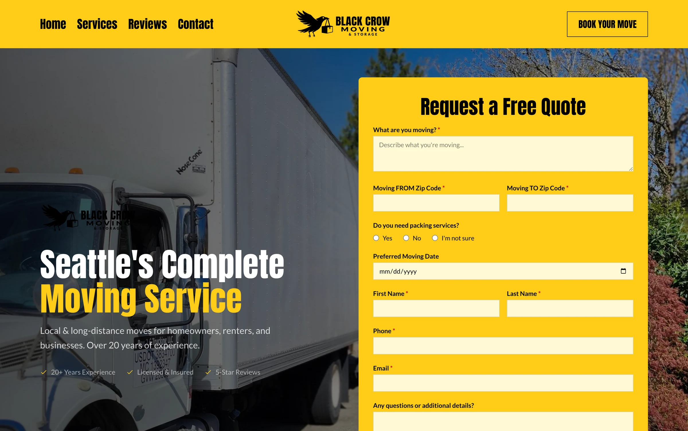 Black Crow Moving, moving website by Contractor Marketing NW