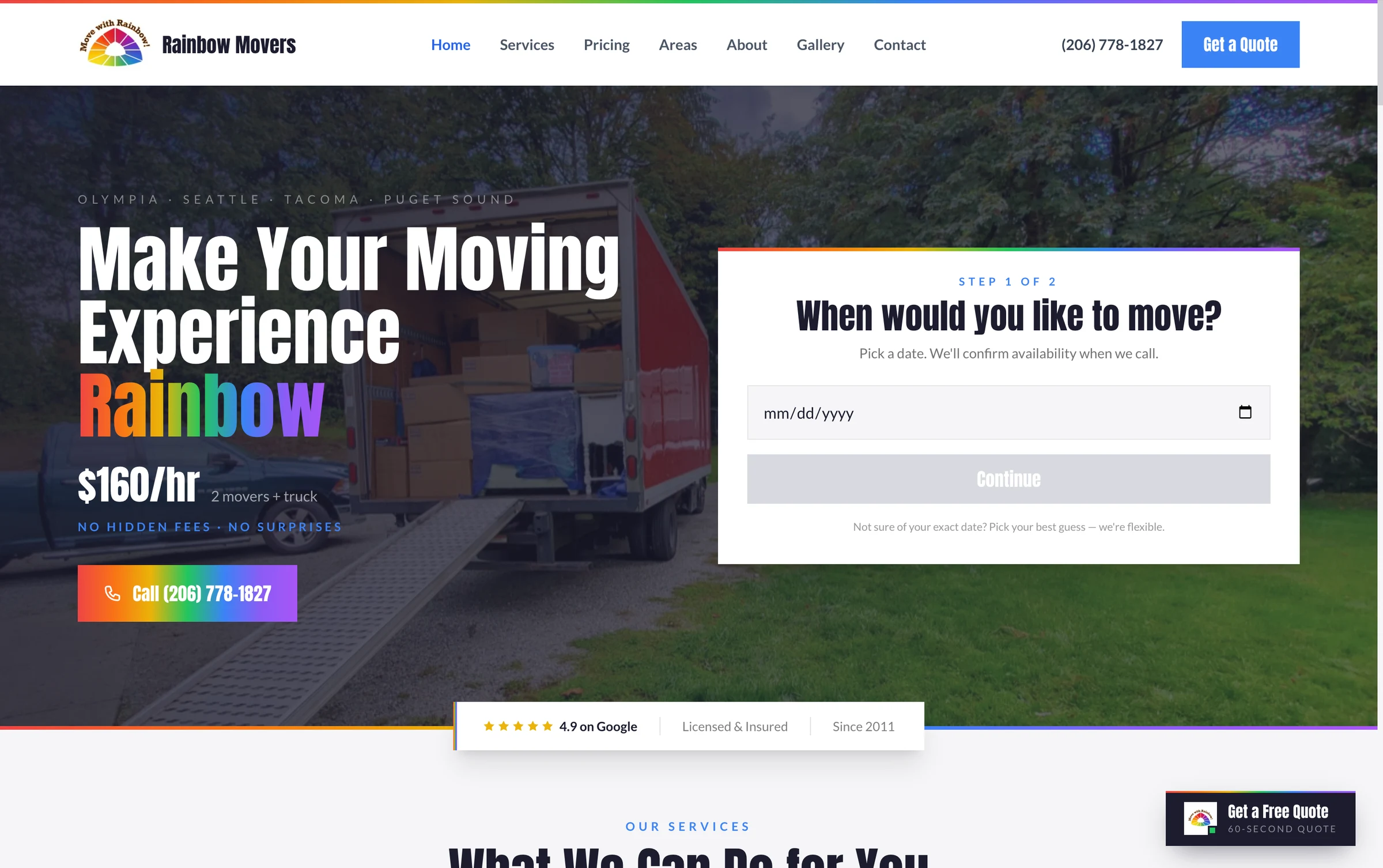 Rainbow Movers, moving website by Contractor Marketing NW