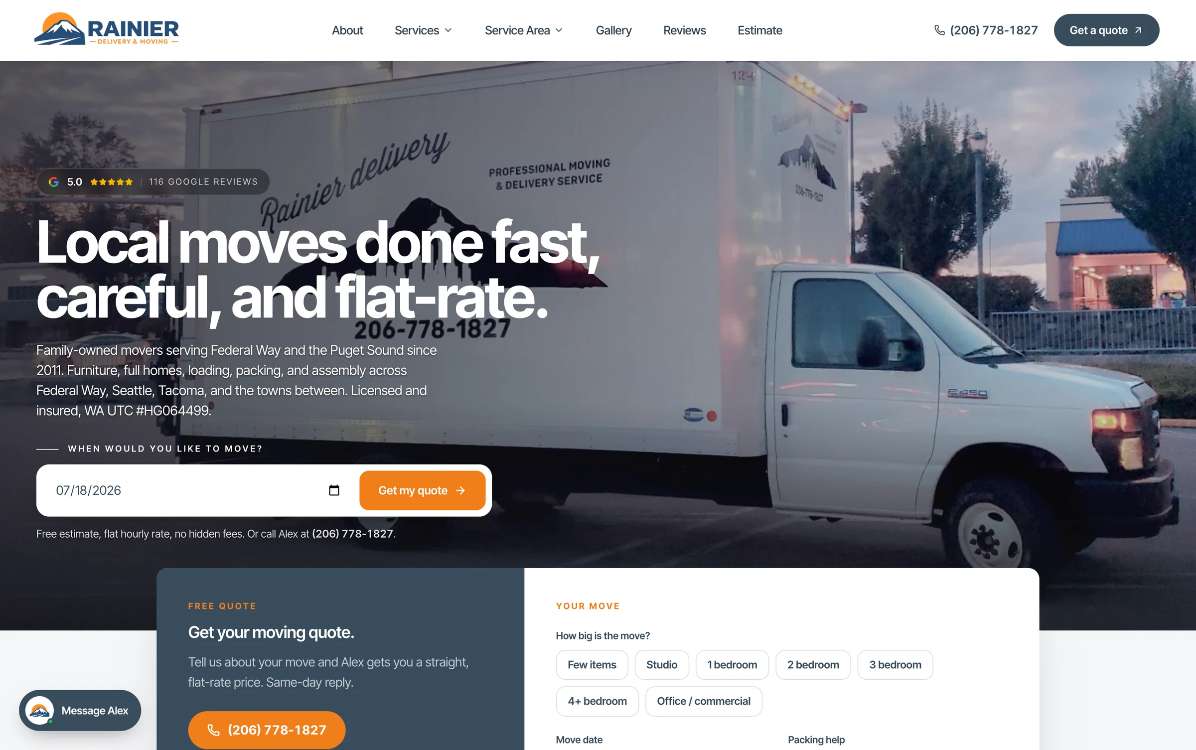 The Rainier Delivery homepage