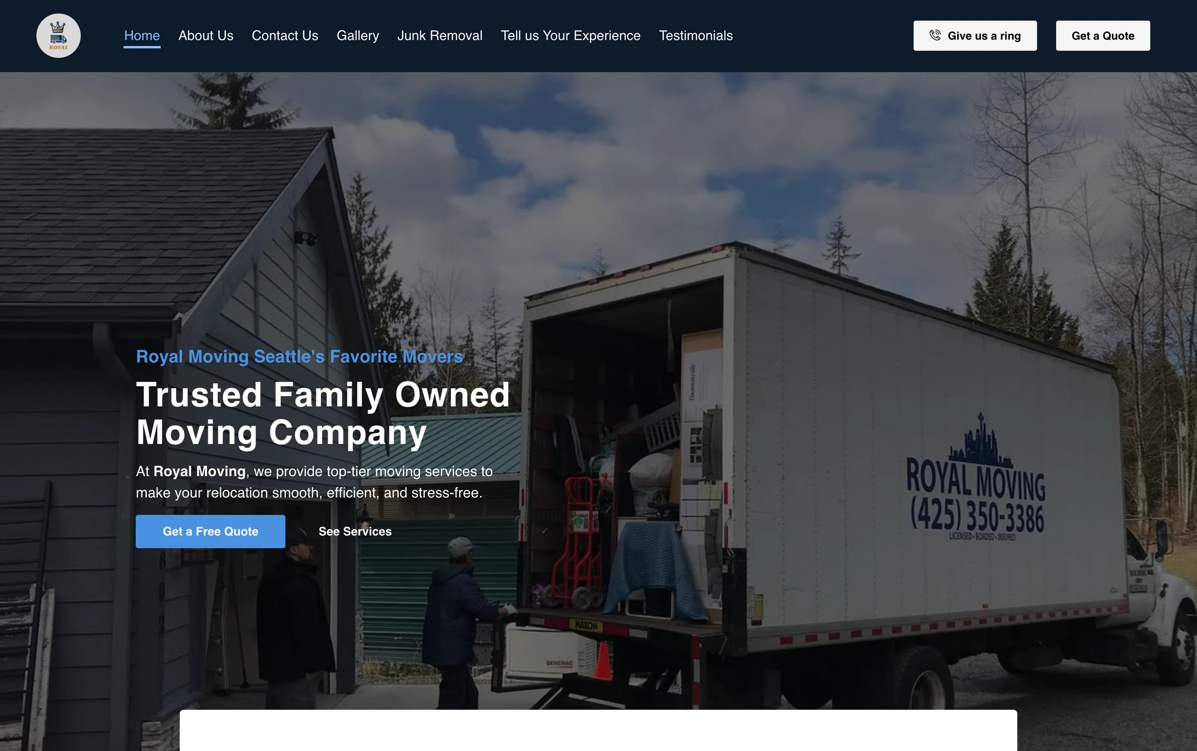 Royal Moving, moving website by Contractor Marketing NW